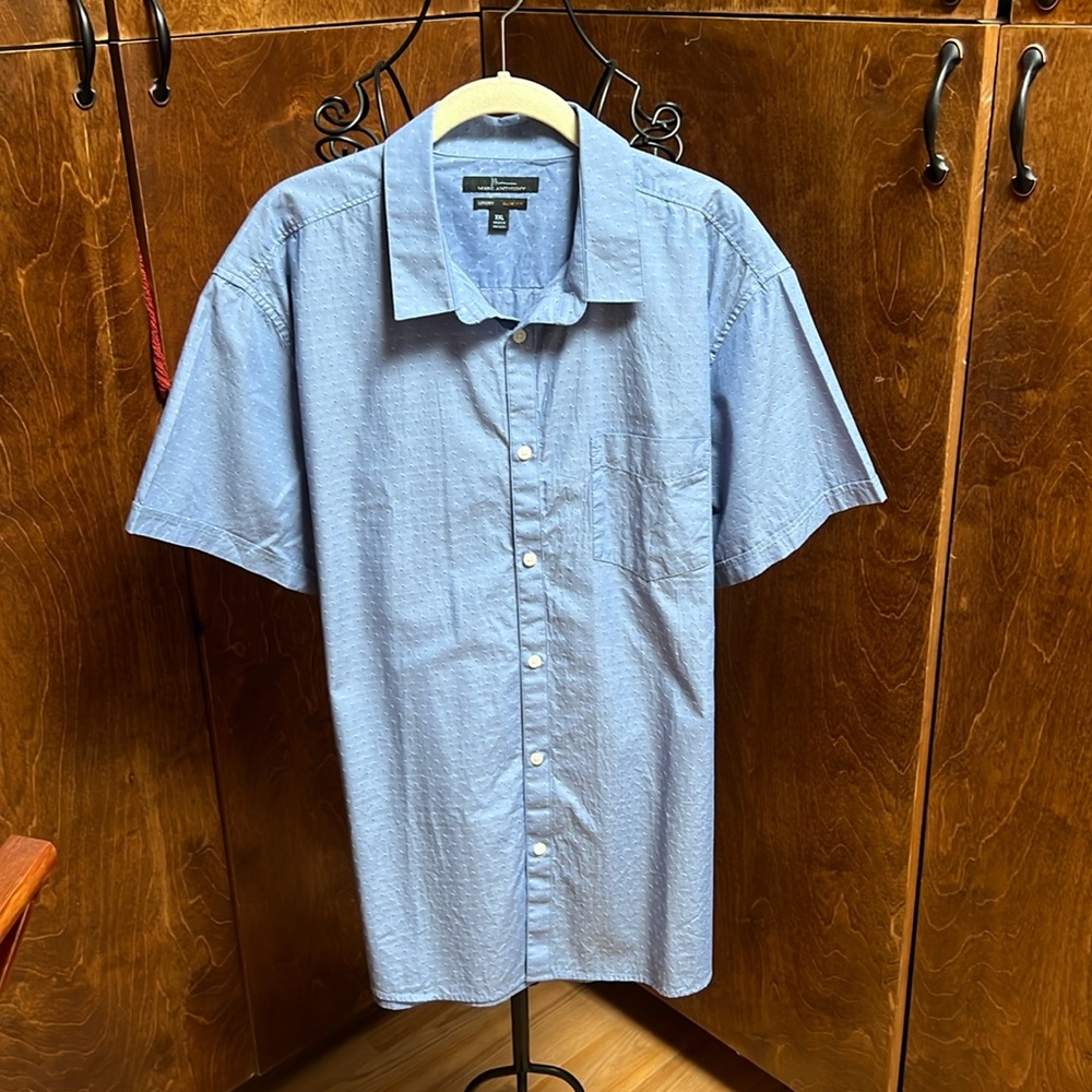 Marc Anthony luxury slim fit light blue w/ print men’s 2XL button down shirt